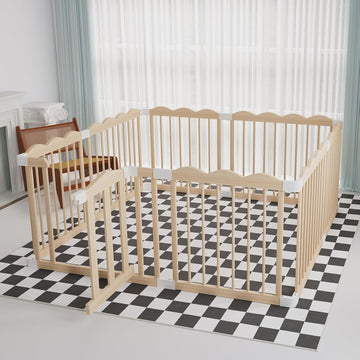 Wooden Baby Playpen 50x65x24In Adjustable Play Yard with Lock Gate