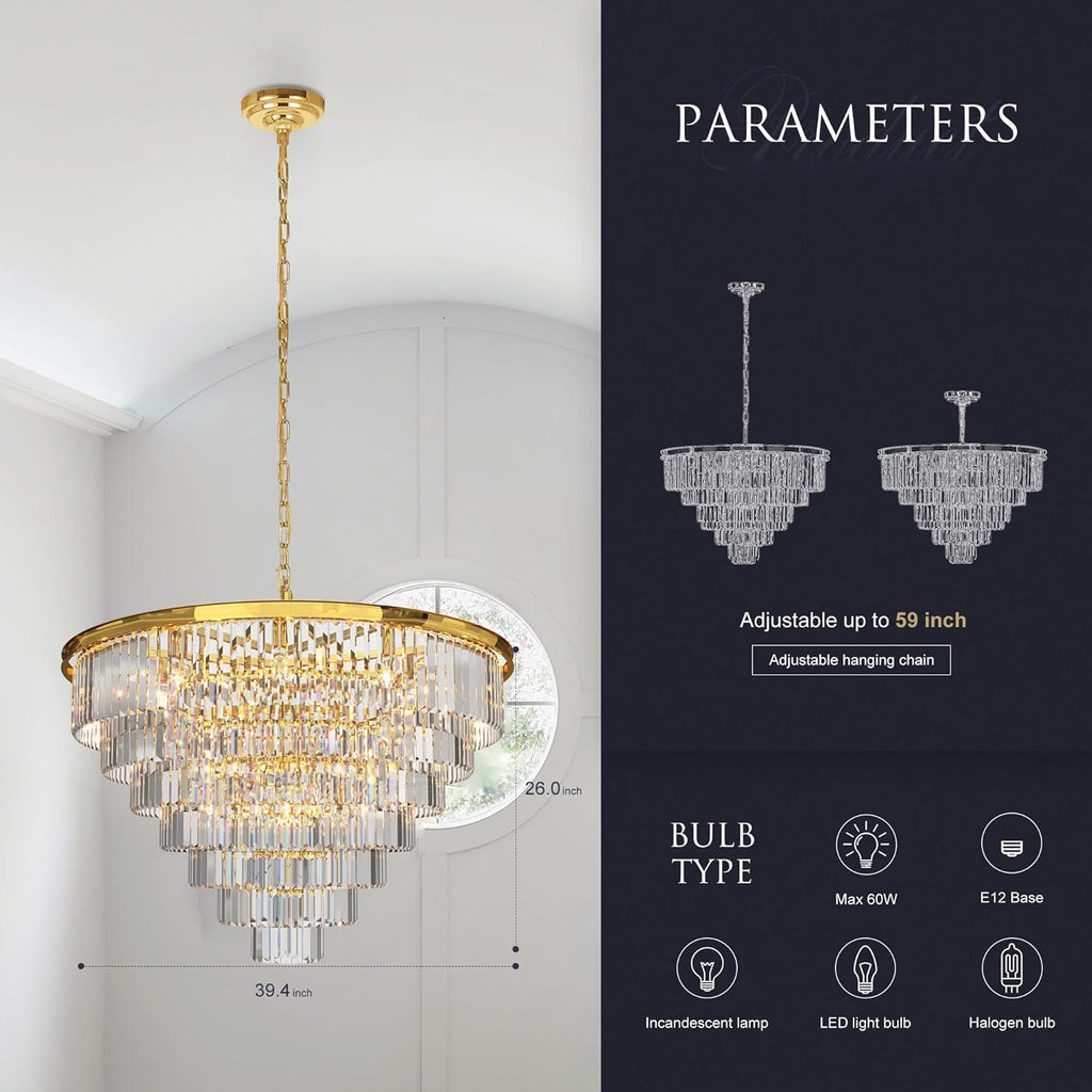 Inspired Odeon Style 24-Light Gold Empress Crystal 7-Tier Chandelier W39.4"