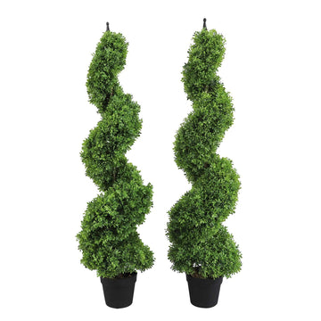Topiary Spiral Boxwood Trees - 43 Inch Faux Plants Set of 2 Fakes Toparies Tree Indoor Outdoor Decor Plant with