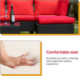 Patio Furniture Sets 5 Pieces Outdoor Wicker Conversation Set Sectional Sofa Rattan Chair for Outdoor Backyard Porch Poolside Balcony Garden Furniture with Coffee Table,Red Cushion A106-B0BDKM45C8