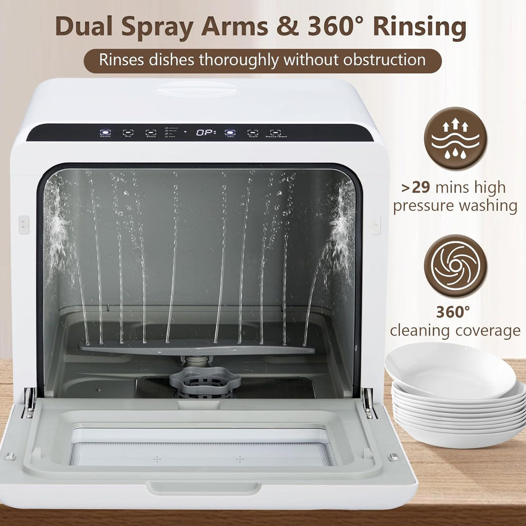 Portable Dishwasher, Mini Dishwashers with 2-in-1 Water Supply Modes, 5 Wash Programs