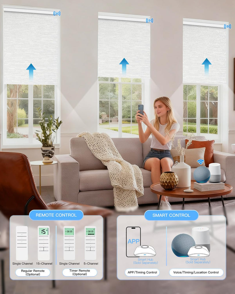 Motorized Roller Shade, Blackout Smart Window Blind with Remote