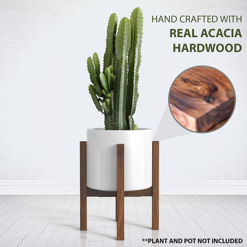 Mid Century Plant Stand - Solid Wood Item Stand Handmade with Acacia - Fits Medium & Large Pots Sizes 8 to 12 inches
