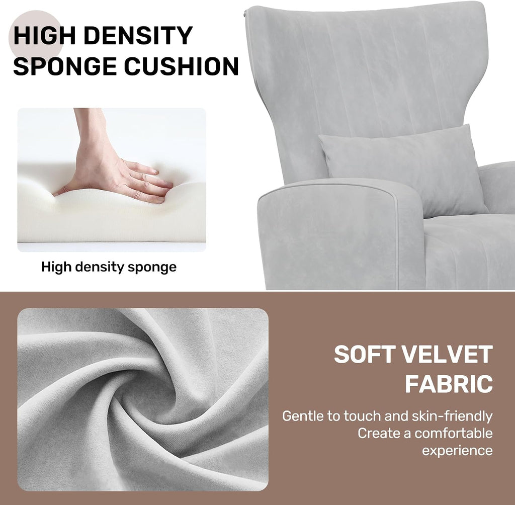 Velvet Accent Chair Wingback , High Back Arm Chair with Golden Legs Lumbar Pillow, Upholstered Single Sofa Bedroom