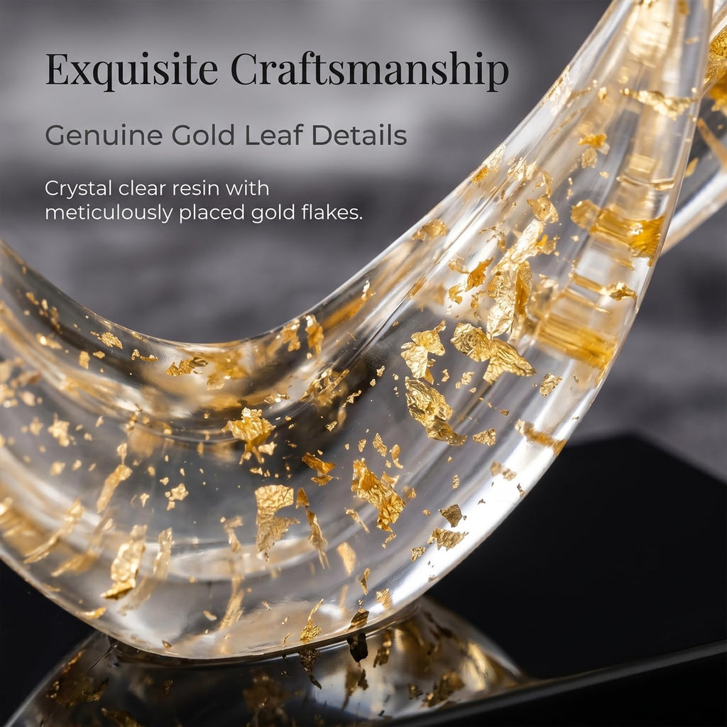 Modern Abstract Sculpture Decor, 10.8" Gold Resin Art Statue | Clear Gold Resin Art Statue for Coffee Table