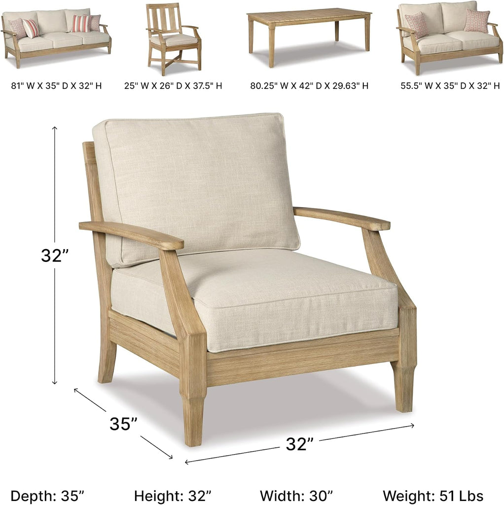 Outdoor Lounge Chair, All-weather Foam Cushion, Protective Finish, Eucalyptus