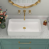 Rectangular Bathroom Vessel Sink 24 Inch - 24"x14" White Ceramic Porcelain Above Counter Modern Art Sink