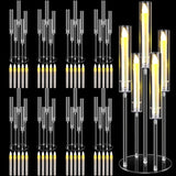 8 Sets 5 Arm Acrylic Candelabra Holder Floor Clear Candle Centerpieces with LED Candles and Shade for Proposal