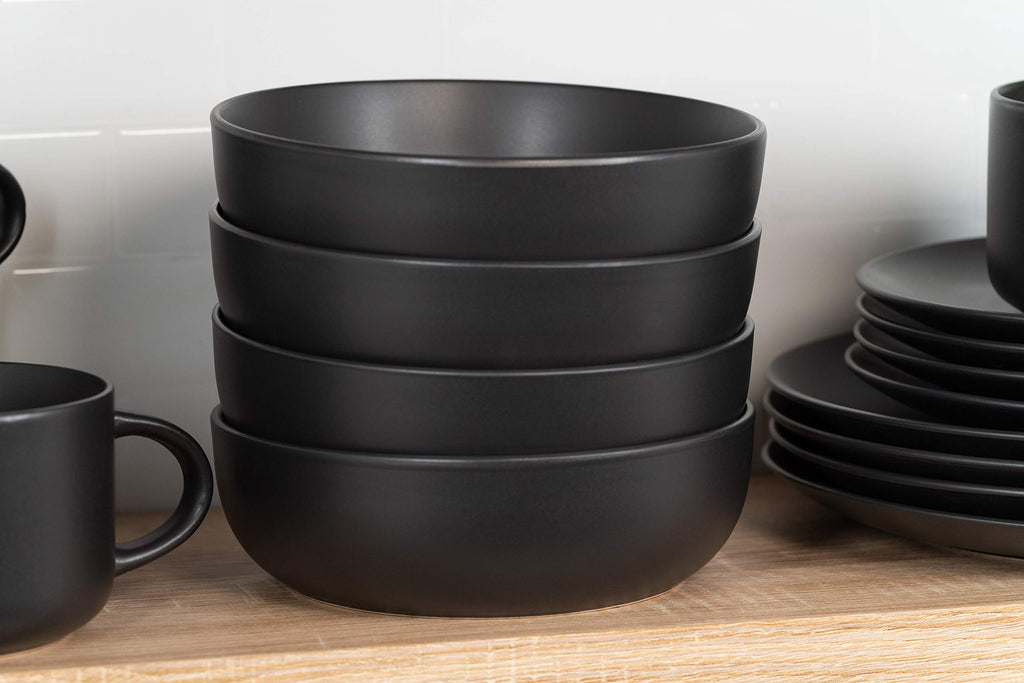 Wazee Matte 16 Pc Coupe Dinnerware Set, Matte Black