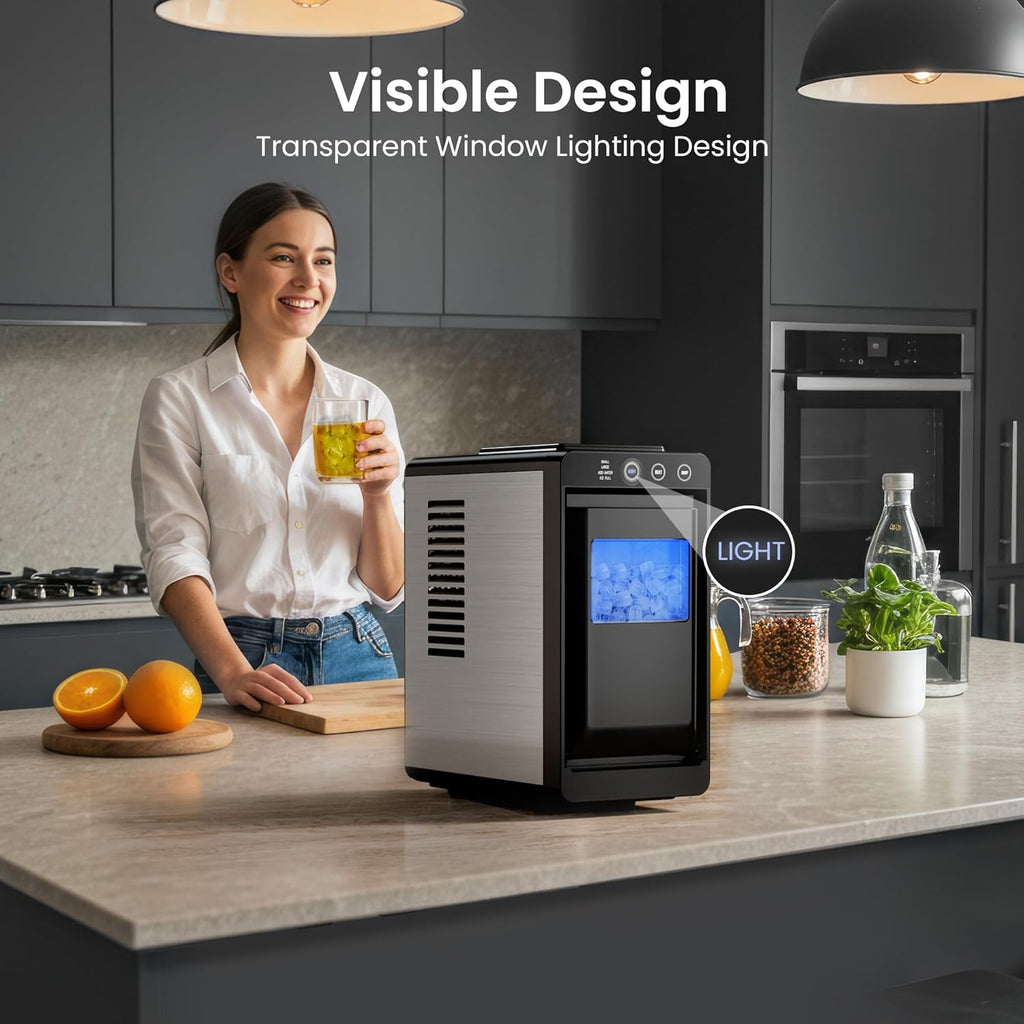 Ice Makers Countertop,26lbs in 24Hrs, Portable Ice Maker Machine with Self-Cleaning Function,Selectable Ice Size &