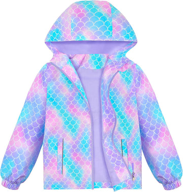 Girls Rain Jacket Waterproof Hooded Fleece Lined Lightweight Windbreaker Kids Windproof Jackets Raincoats Kids