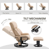 Modern Reclining Swivel Lounge Chair and Ottoman — Beige PU Leather