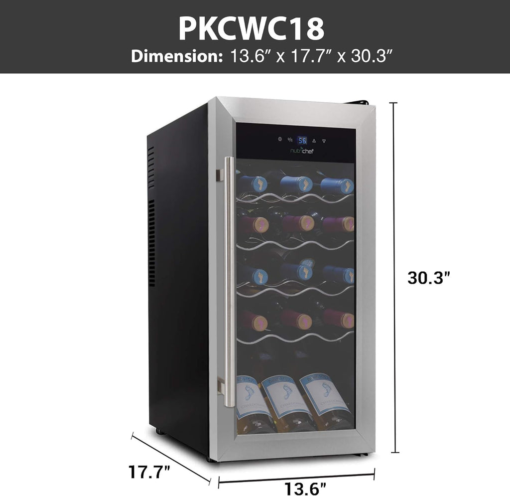 18 Bottle Slim Wine Fridge | Red and White Wine Chiller | Adjustable Temperature