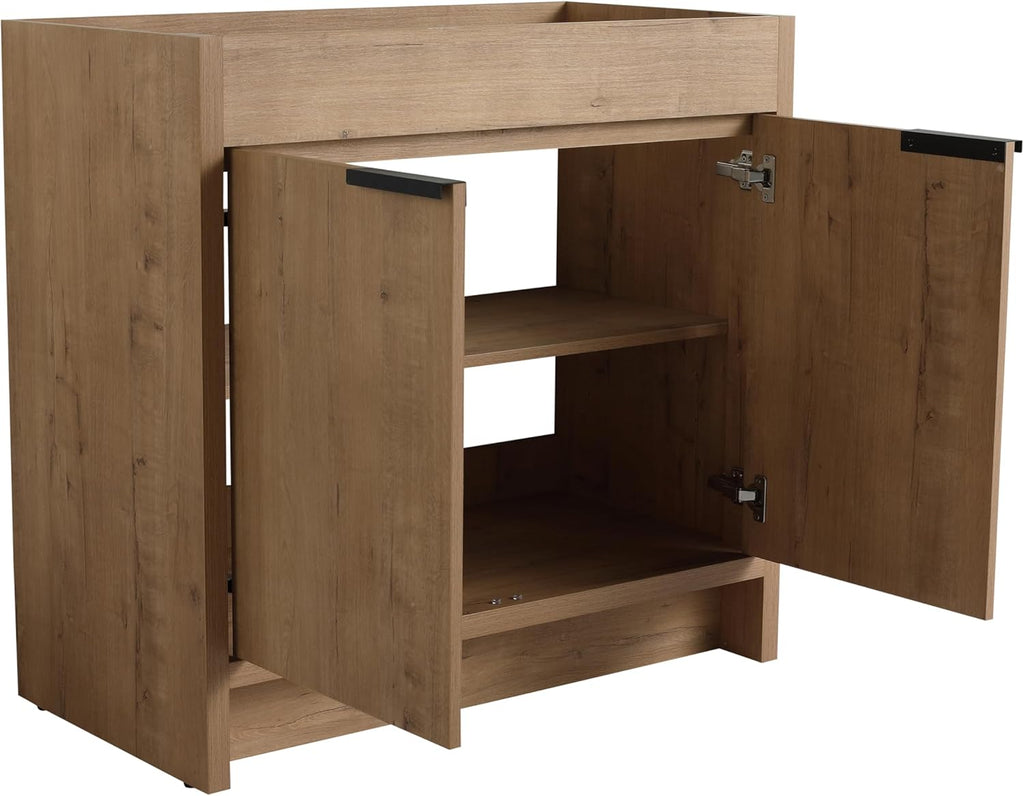 36-Inch Bathroom Vanity with Sink Mid-Century Bathroom Vanities with Top Basin Floor Wood Bathroom Sink Cabinet