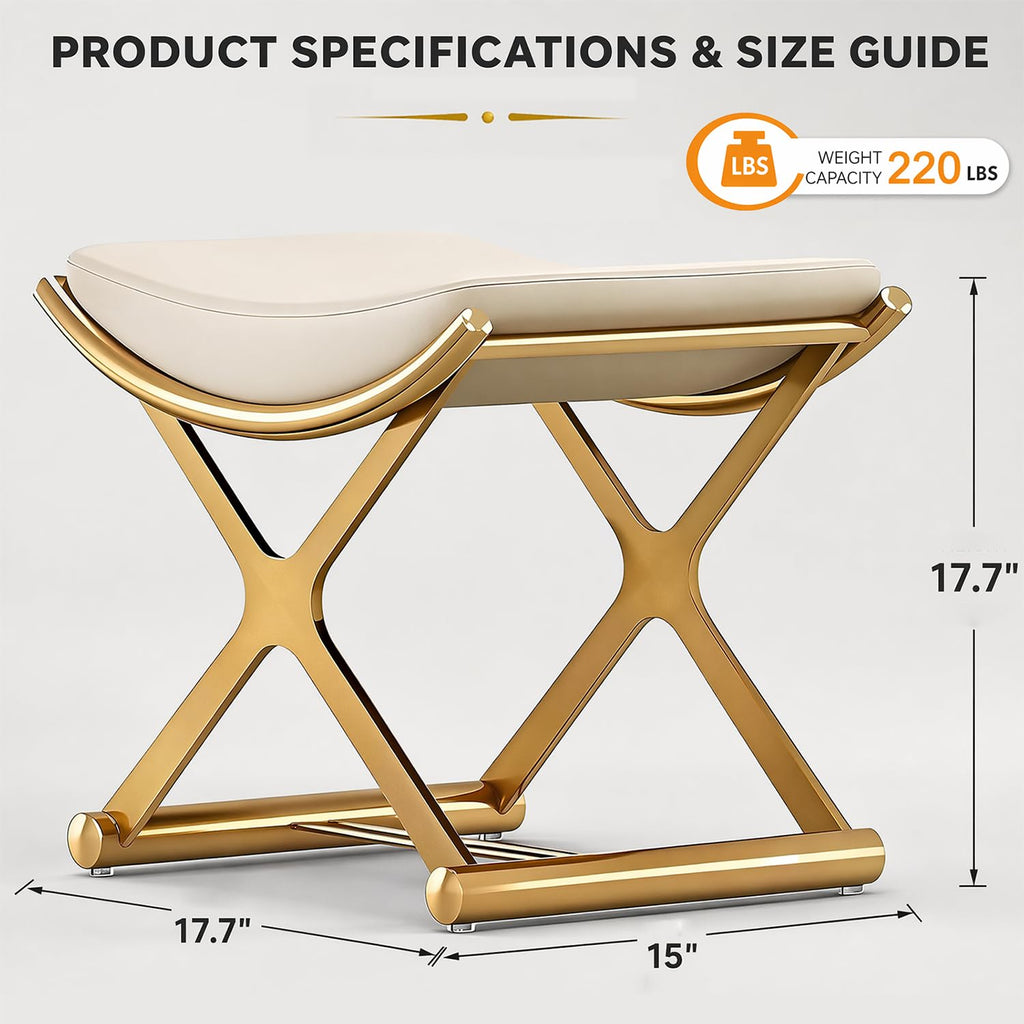 Makeup Vanity Stool Chair - Small Backless Leather Ottoman Bench