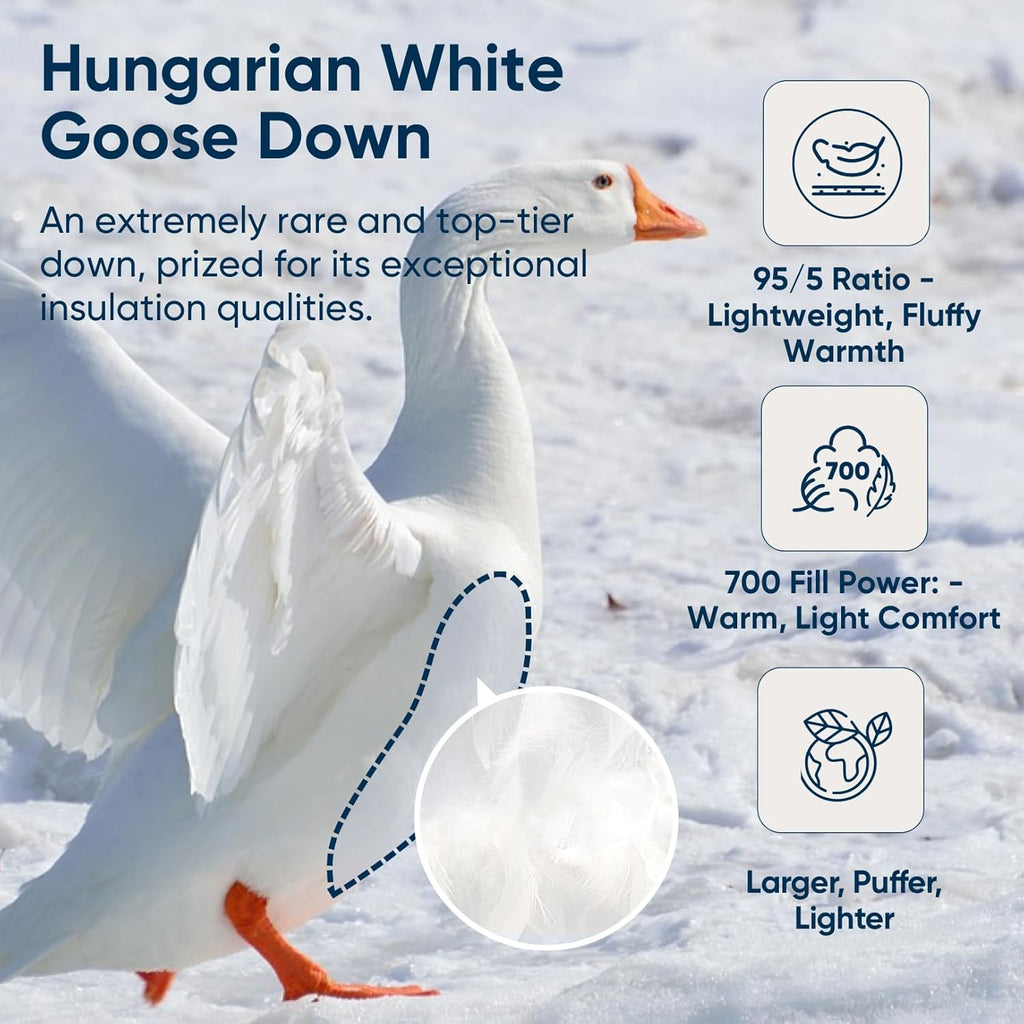 95% Hungarian Goose Down Comforter, Heavyweight Winter Duvet Insert, 750 Fill Power