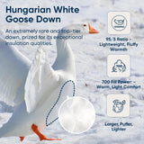 95% Hungarian Goose Down Comforter, Heavyweight Winter Duvet Insert, 750 Fill Power