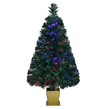 32inch Green Fiber Optic Christmas Tree, Small Christmas Tree with Lights Artificial Prelit Tabletop Xmas Tree