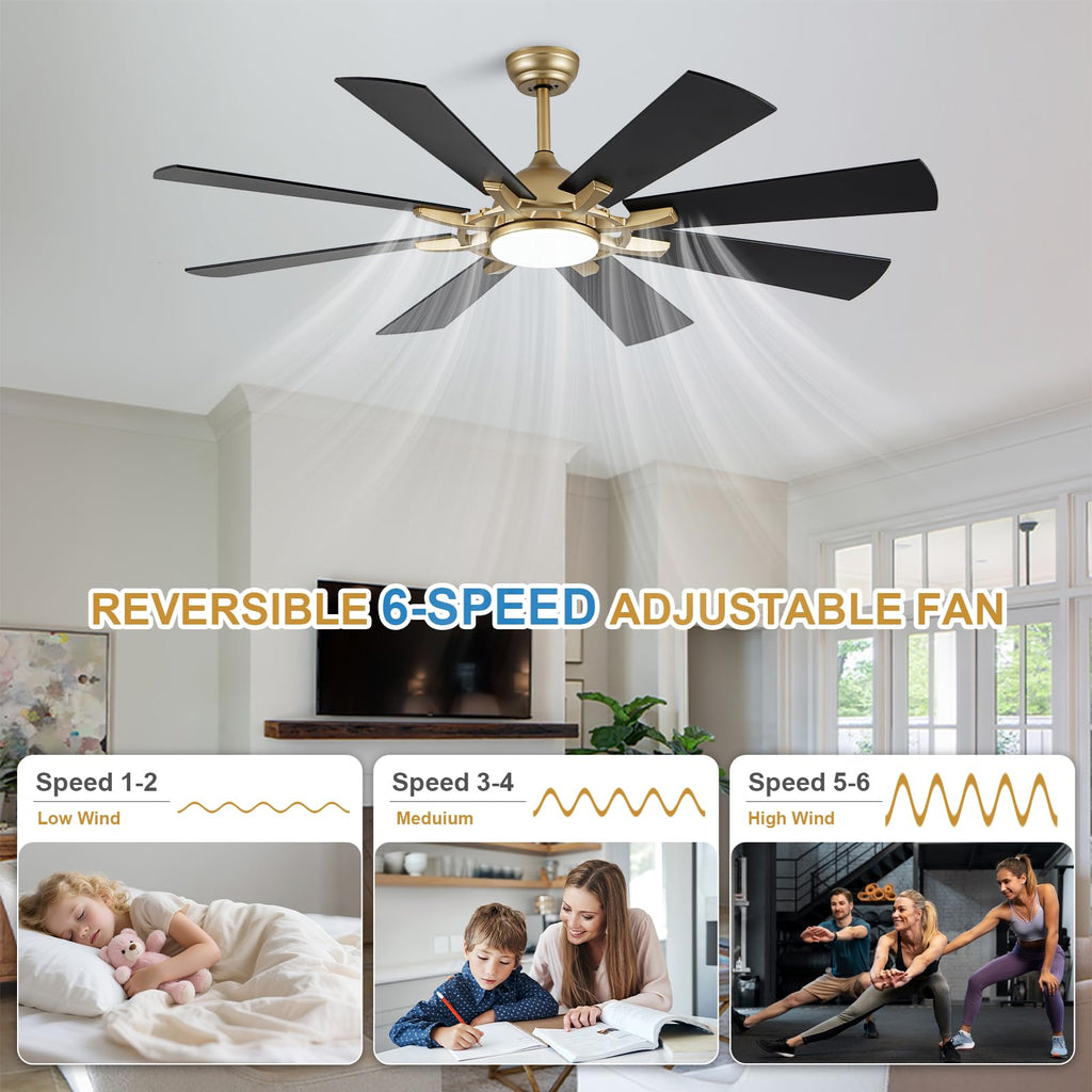 60" Black and Gold Ceiling Fan with Light & Remote