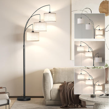 3 Lights Floor Lamp, 78" Tall Standing Lamp with Hanging Drum Shade, Modern Arc Floor Lamps with Hea