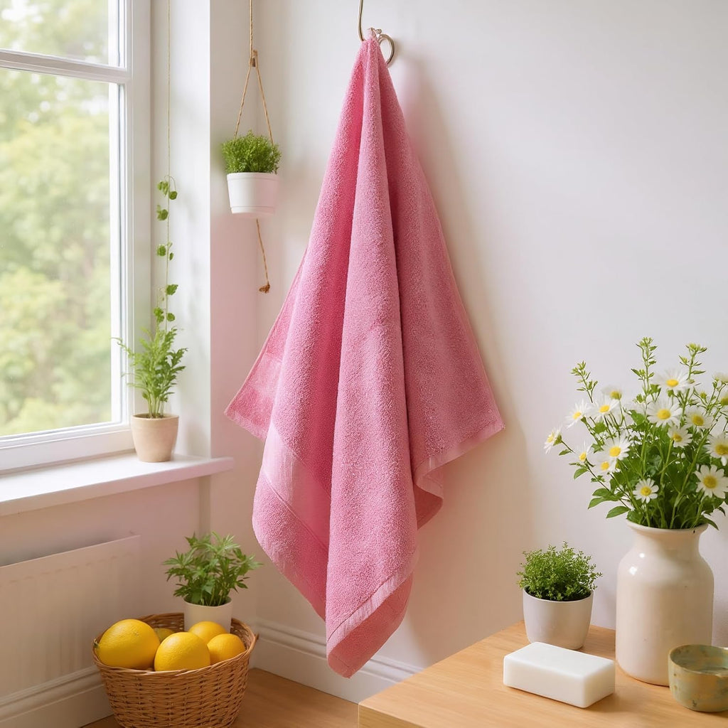 Bath Towel Set 6 PCS, Pink Luxury 100% Turkish Cotton 650GSM | Soft Absorbent Quick Dry, OEKO‐Tex 100 Cert. Zero