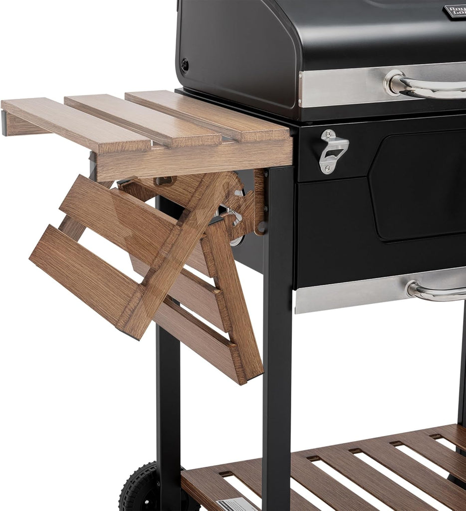24-Inch Charcoal BBQ Smoker Grill with Folding Table, Handle, and Medium Cooking Area for Outdoor Patio, Garden, and Backyard