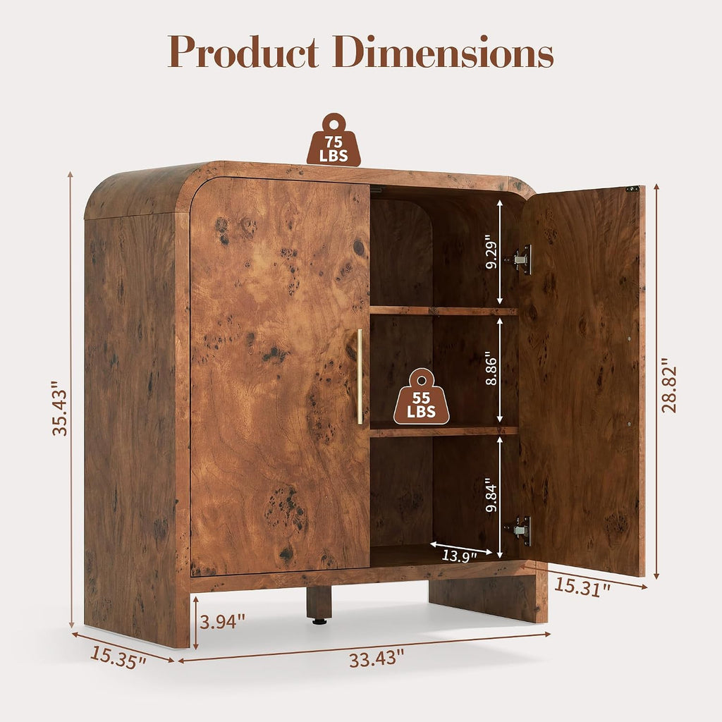 33.43" Modern Buffet Cabinet with Storage, Curved 2-Door Sideboard | Accent Storage Cabinet with Adjustable Shelves