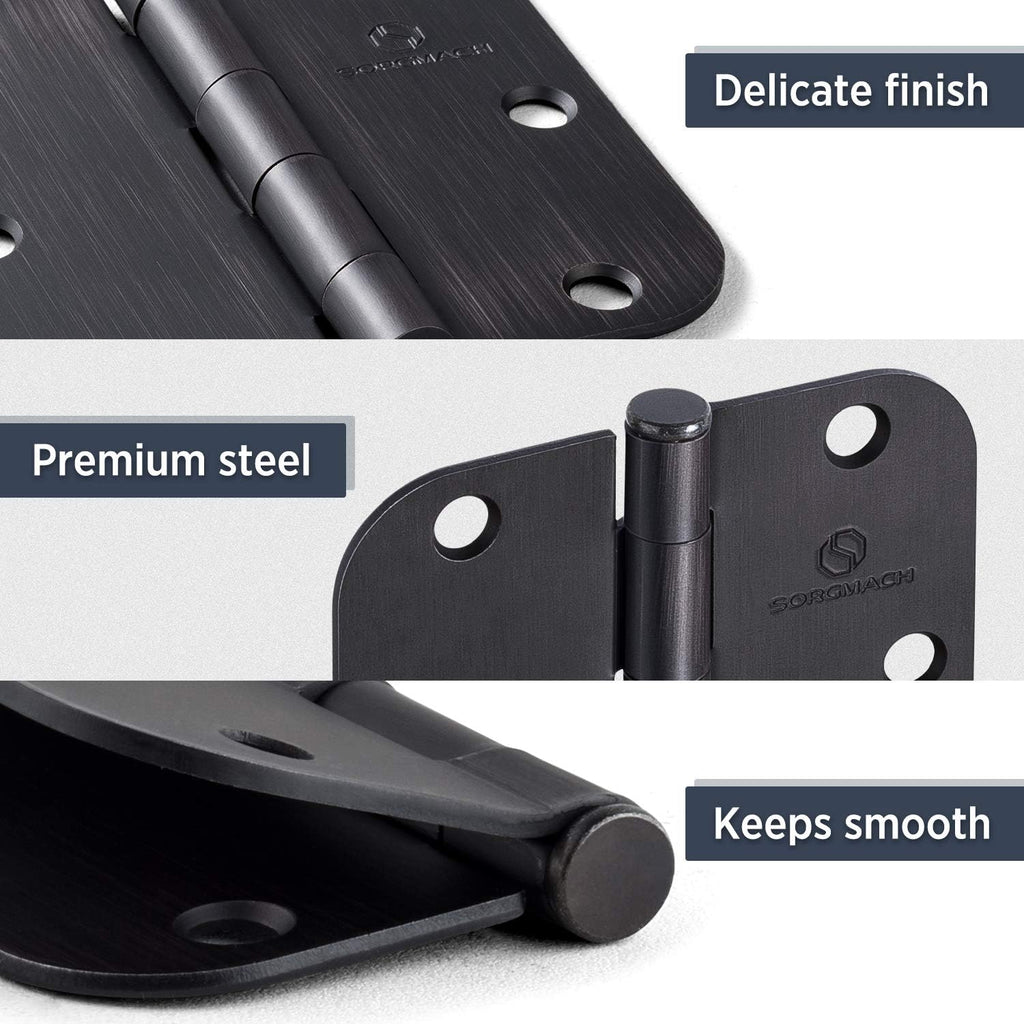 Door Hinges Oil Rubbed Bronze Hinges 3.5 in 5/8" Radius Corners Black Hinge Interior Hinge Hardware 12 Pack