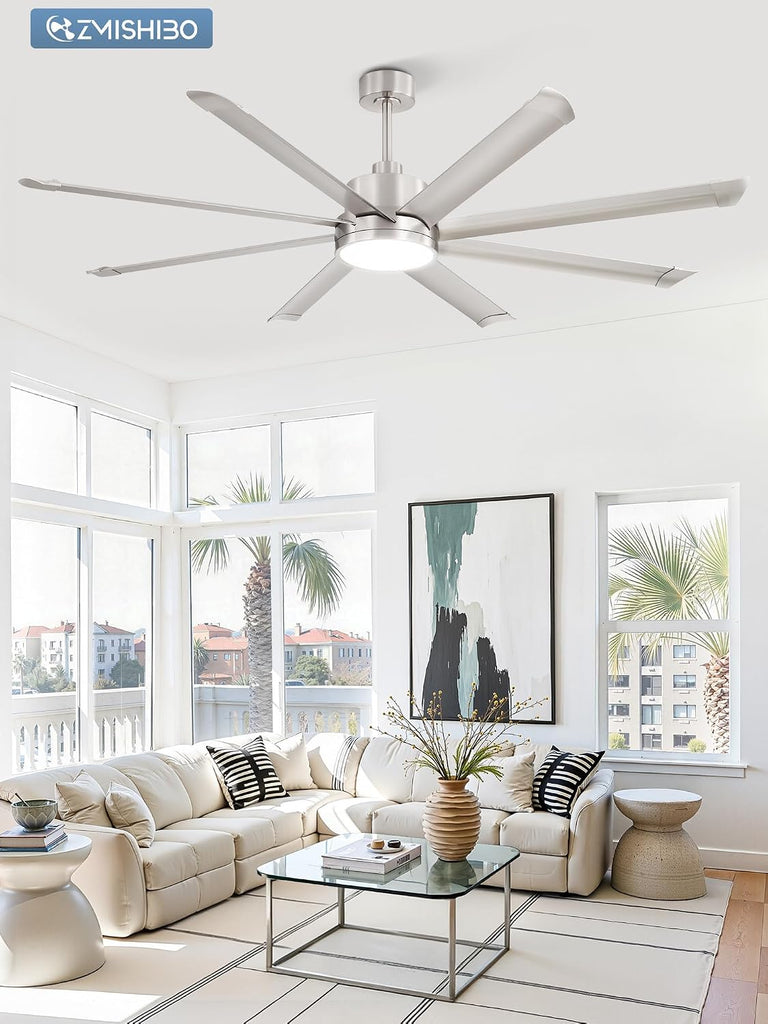 72" Ceiling Fan with LED Light and Remote - Nickel