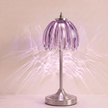 Tulip Glass Rechargeable Table Lamp, Floral Cordless Table Light(Lilac)