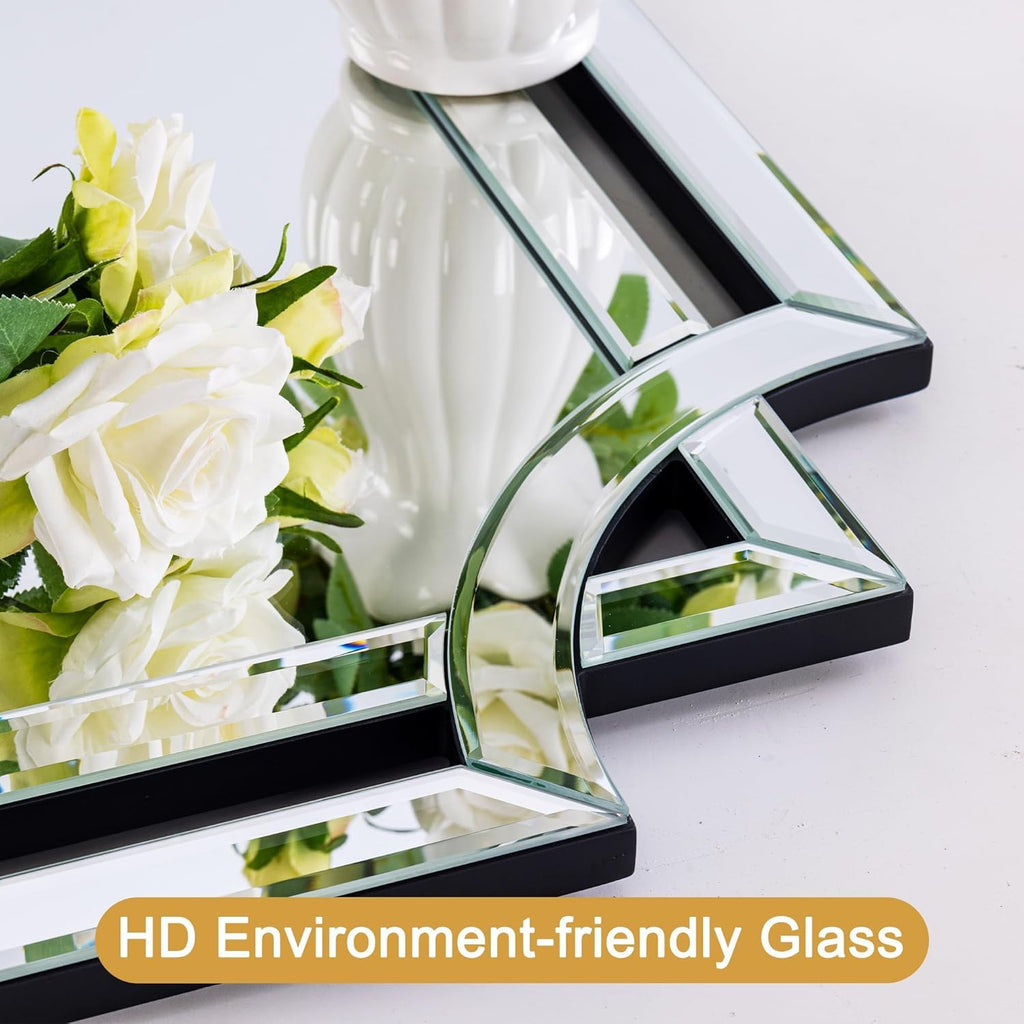 32" x 47" Large Wall Mirror Decor, Modern Unique Decorative Mirror with Beveled Glass Scalloped Corner, Horizontal or