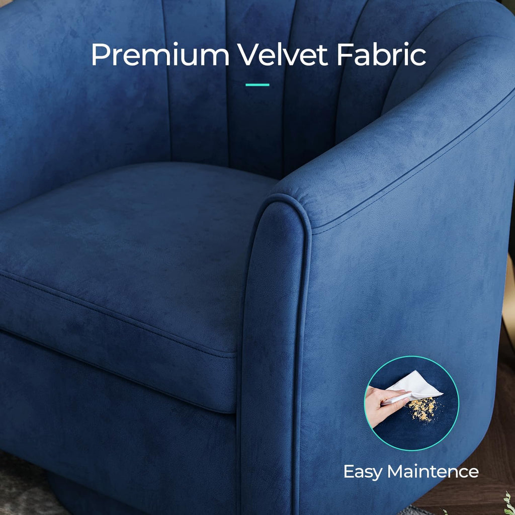 Swivel Accent Chair with Ottoman: Small Velvet Barrel Chair 360 Swivel Modern Armchair, Upholstered Reading Chair