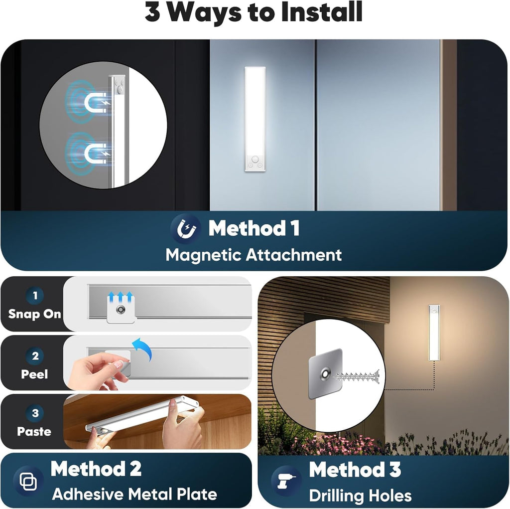 Under Cabinet Lights, 2500mAh 12 Inch Motion Sensor Rechargeable Battery Operated Wireless Under Counter Lights