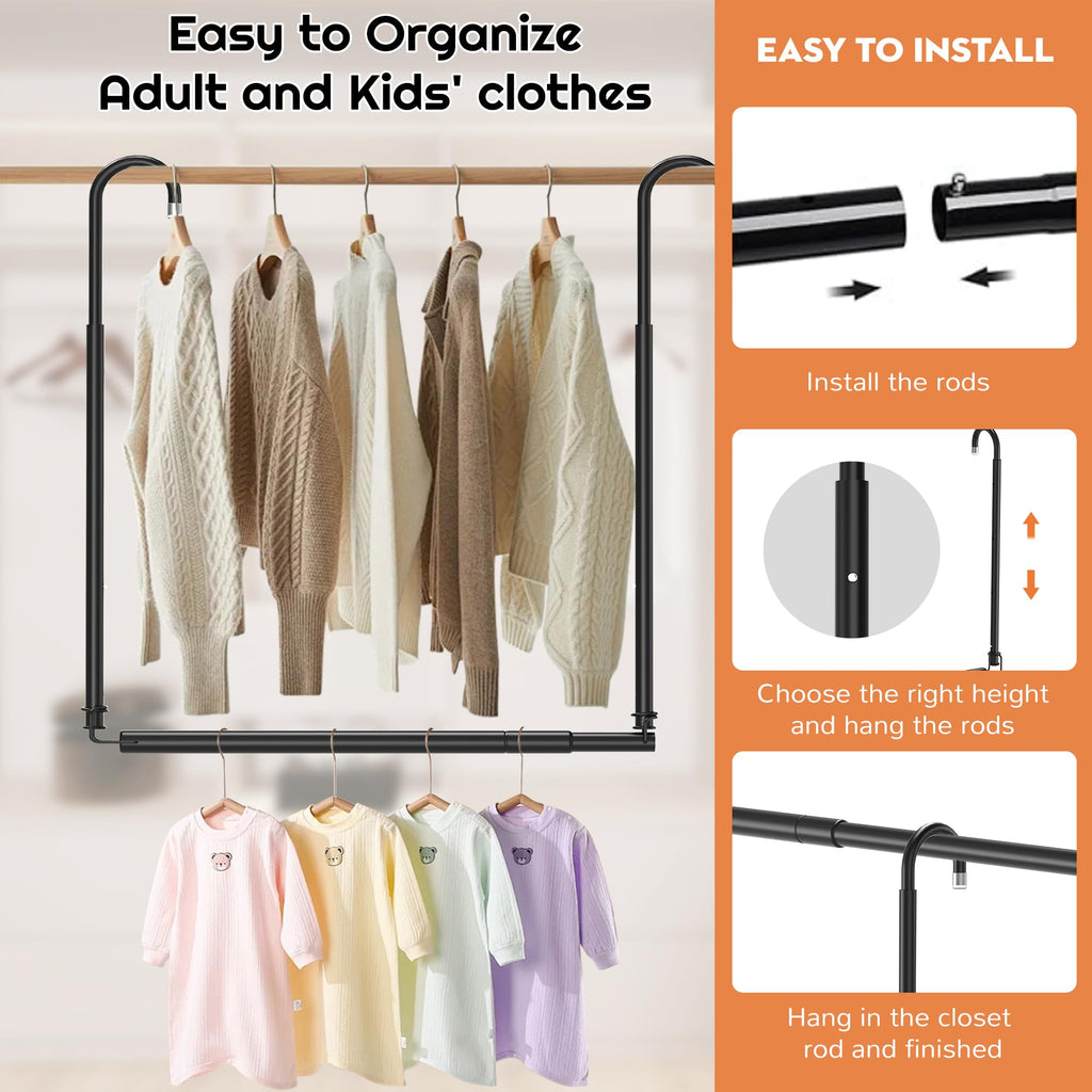 Hanging Closet Rod Adjustable Width Height Closet Rods For Hanging Clothes Black 2 Pack Closet Extender Hanging Rod