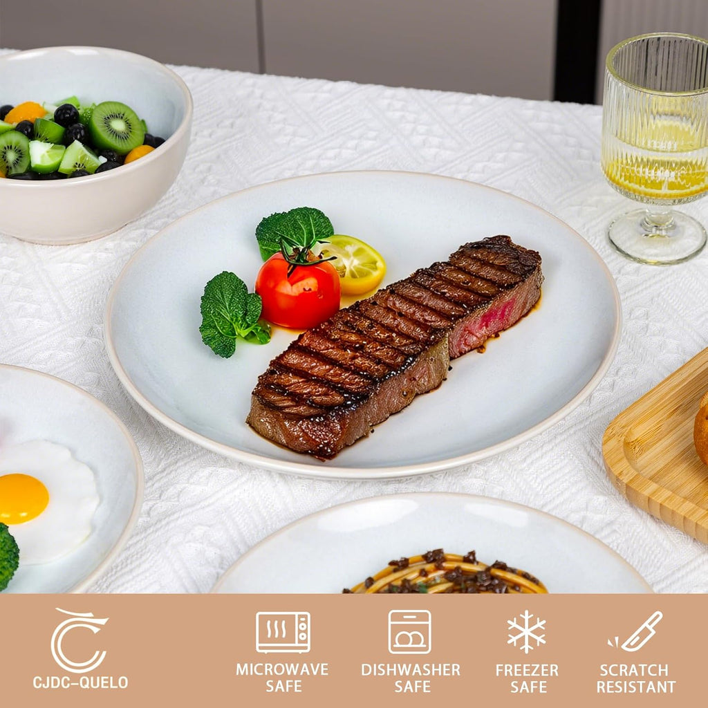 Plates and Bowls Sets for 4 - 12-Piece Stoneware Dinnerware Sets, Ceramic Dishware SetUse and Formal Dining