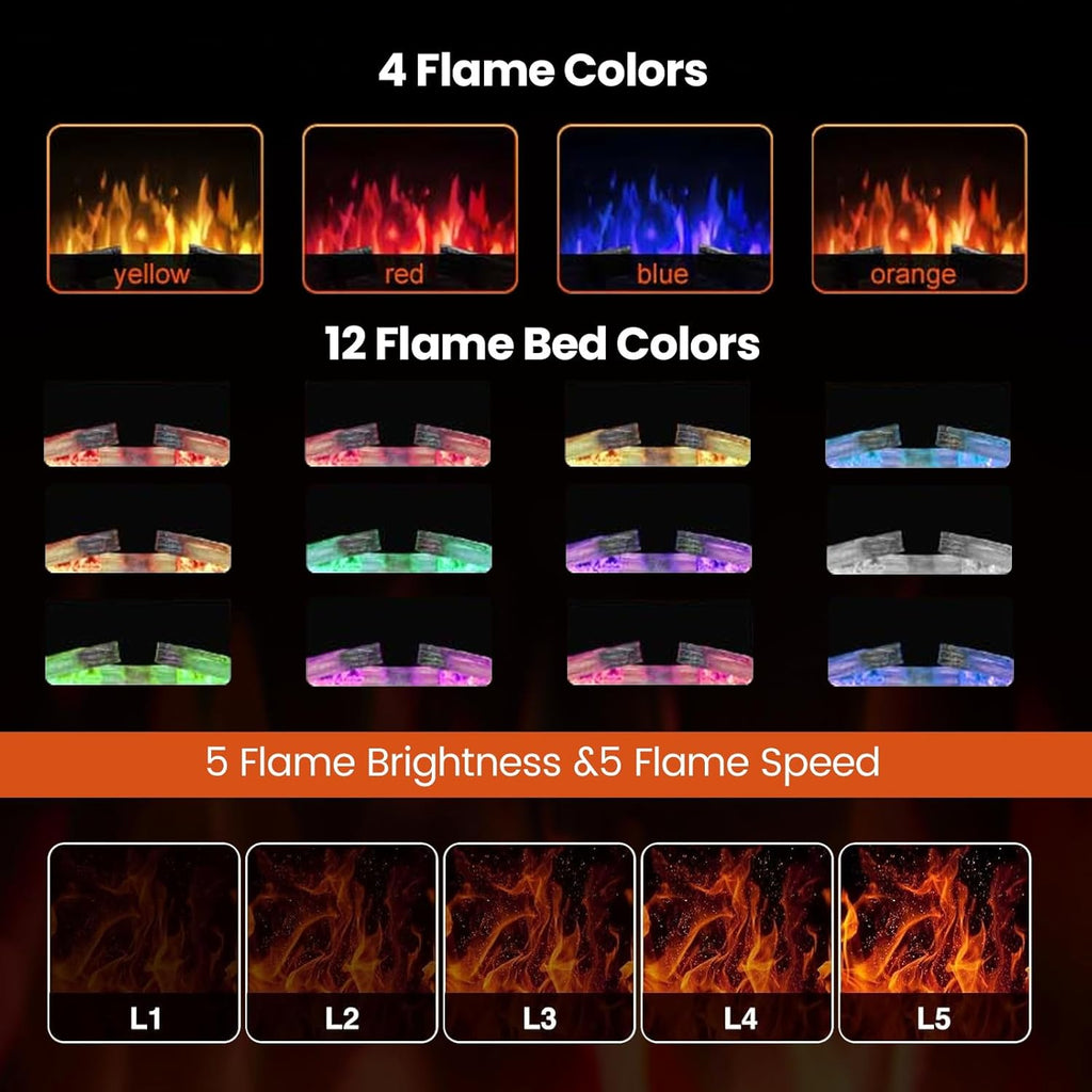 55" Freestanding Electric Fireplace, Fireplace TV Stand Wooden Mantel with Remote Control, 4 Flame Colors & 12 Ember