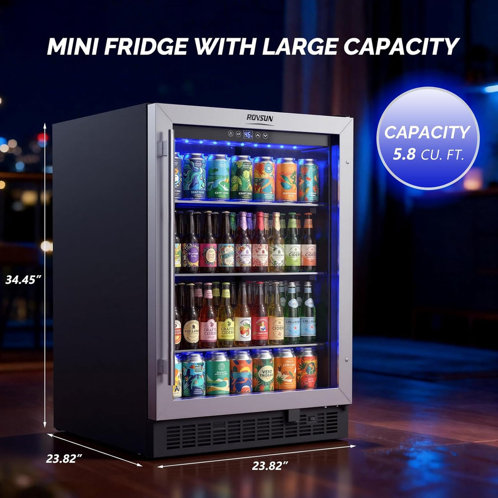 24 Inch Beverage Refrigerator, 5.8 Cu.Ft. Built-in Beverage Cooler, Under Counte