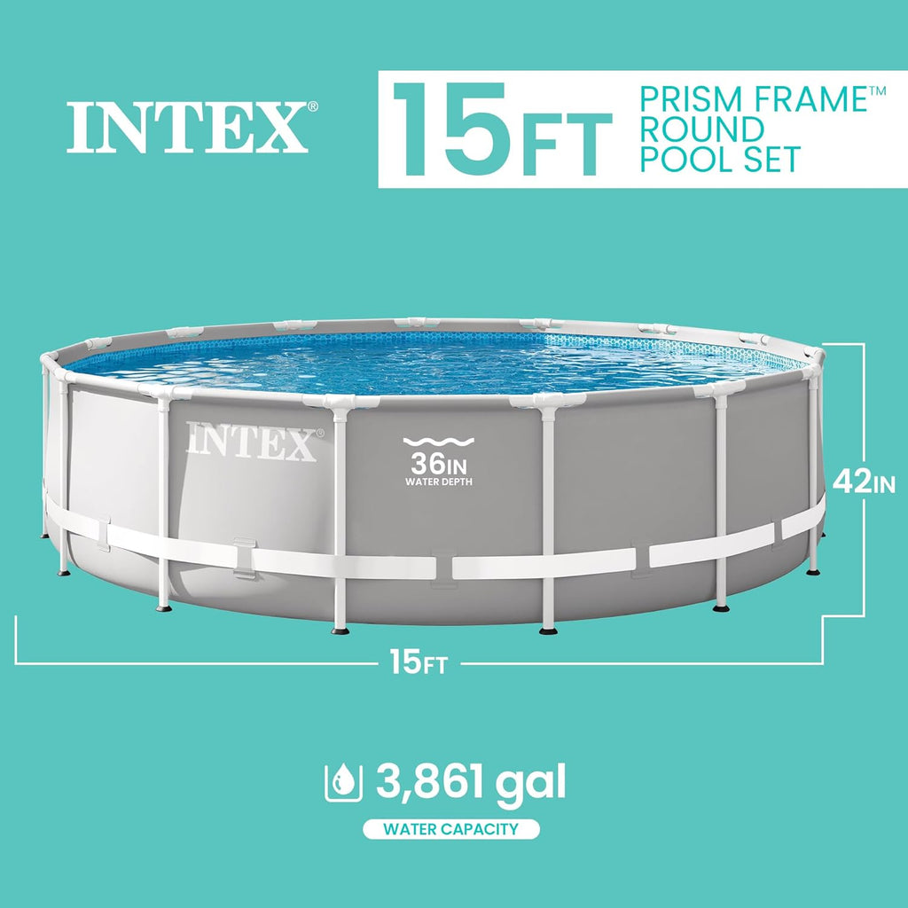 26723EH Prism Frame Premium Above Ground Swimming Pool Set: 15ft x 42in - Includes 1000 GPH Cartridge Filter Pump