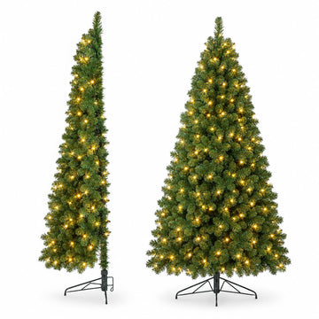 7ft Prelit Half Christmas Tree, 230 Warm Lights, 881 Tips