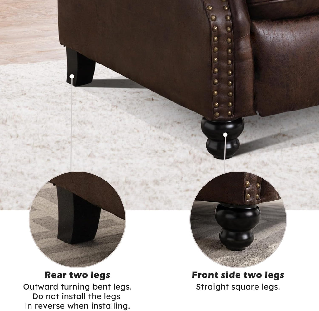 Push Back Recliner Chair Faux Leather Lounge Armchair with Rivet Decoration Wingback Single Sofa Chair with Padded
