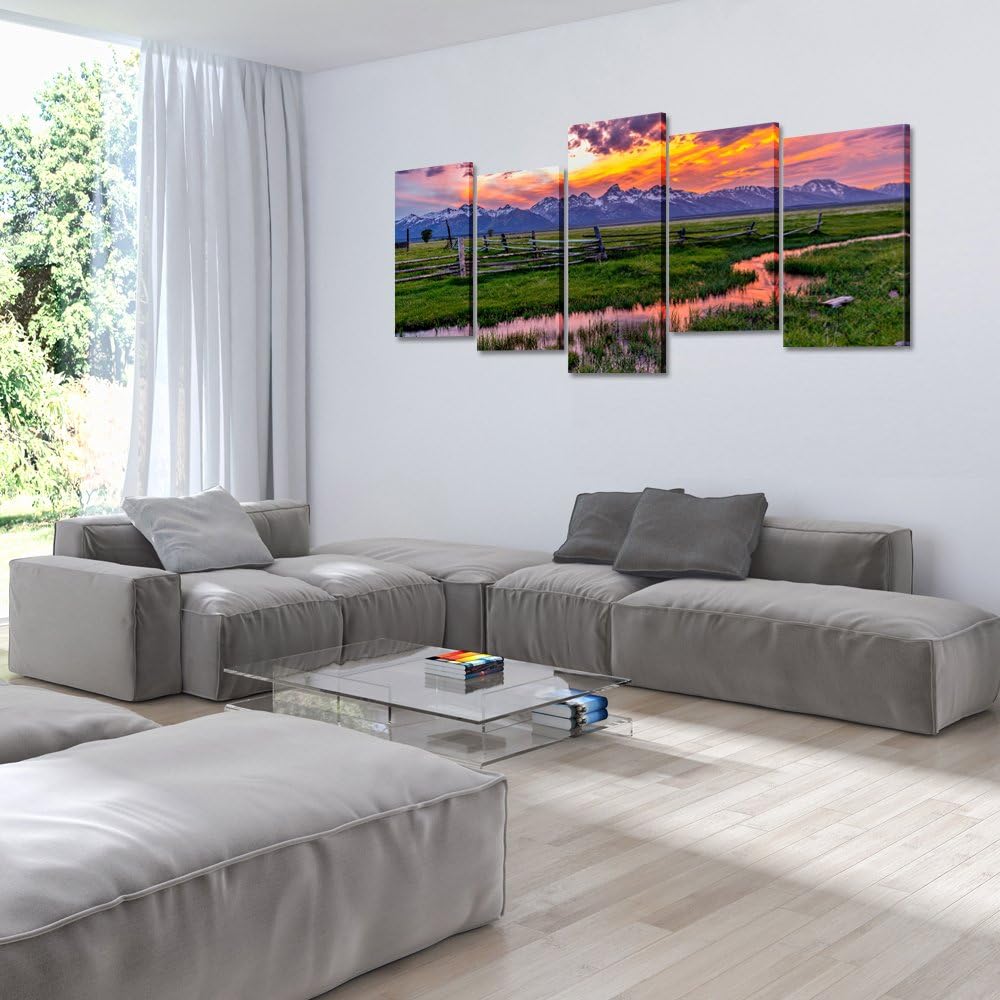 5 Pieces Grand Teton National Park USA Landscape Wall Art Canvas Print Sunset Nature Picture Modern Home Decor