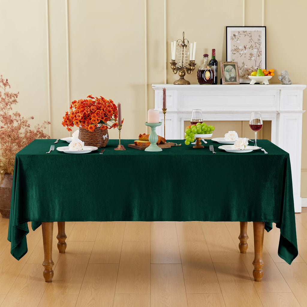 Green Velvet Tablecloth, 60 x 102 Inch Rectangle