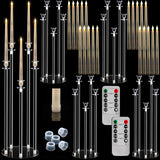 4 Set 5 Arms Acrylic Candelabra Centerpieces, Clear Candlesticks Holders with 20 LED Candles 2 Remote Timer 22 Rubber