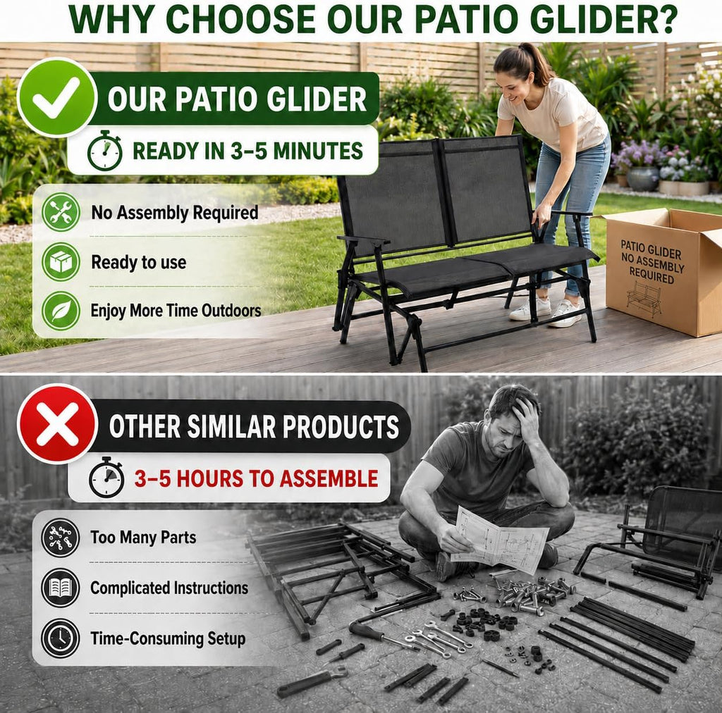 2-Person Outdoor Glider Bench No Assembly Required, Glider Loveseat for Outside Patio with Smooth Rocking, Patio