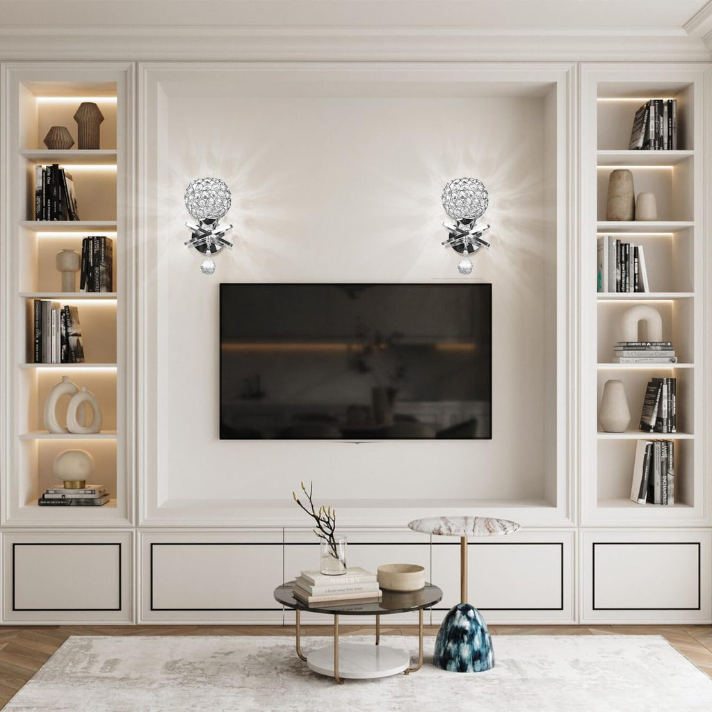 Crystal Wall Sconces Set of Two, Modern Wall Light Sconces Wall Lighting with Hanging Crystal Ball, Wall Mount Lamp