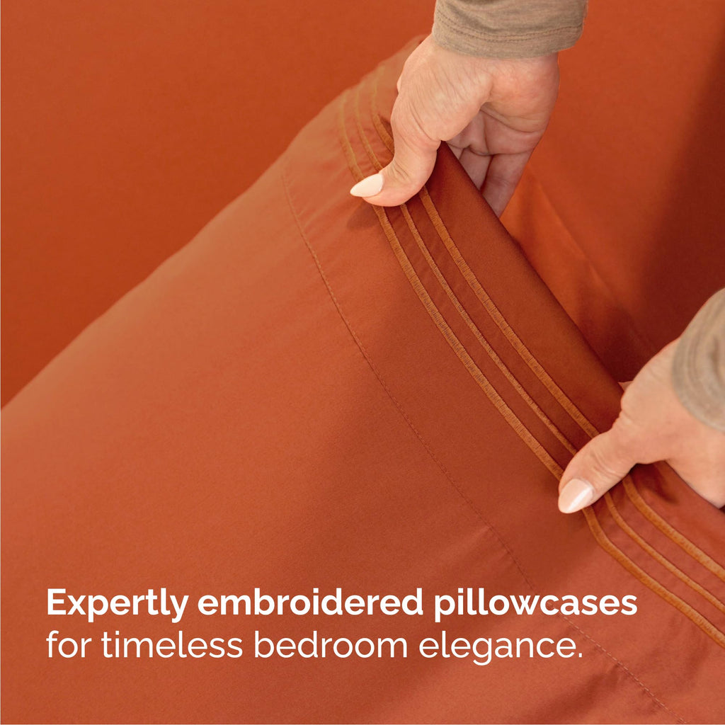 Queen Size 4 Piece Sheet Set - Breathable & Cooling Sheets - Terracotta