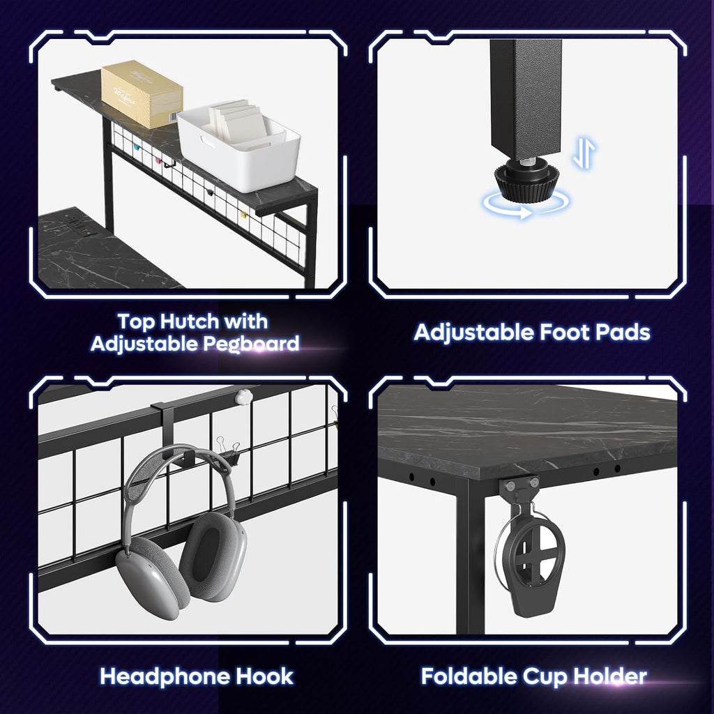 42 L Shaped Gaming Desk, Computer Desk with Power Outlets & LED Light, Reversible Corner Desk with Shelves