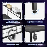 42 L Shaped Gaming Desk, Computer Desk with Power Outlets & LED Light, Reversible Corner Desk with Shelves