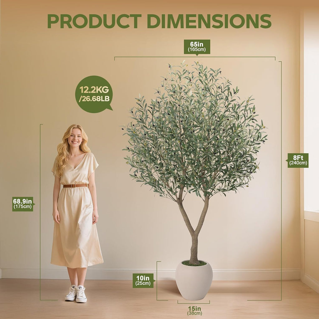 8FT Olive Trees Artificial Indoor with 15in White Round Planter