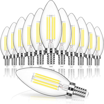 E12 Candelabra LED Light Bulb, Chandelier Light Bulbs Daylight White 5000K, B11 Clear LED Filament Candle Bulbs
